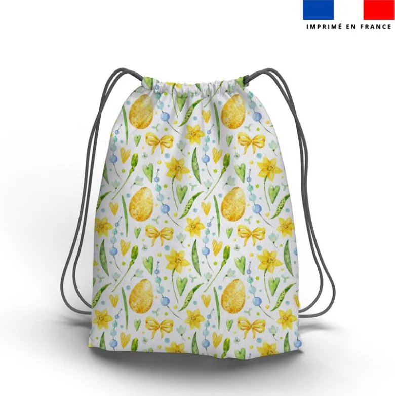 Oeufs dorés et fleurs printanières - Fond blanc