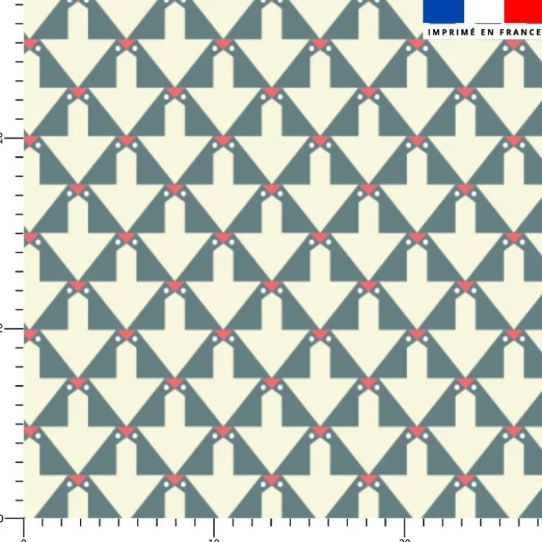 Oiseau graphique vert de gris - Fond écru - Création Lili Bambou Design