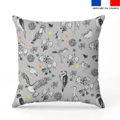 Oiseaux et feuilles - Fond gris - Création Lili Bambou Design
