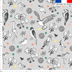 Oiseaux et feuilles - Fond gris - Création Lili Bambou Design