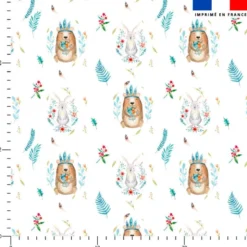 Ours et lapin des bois aquarelle - Fond blanc