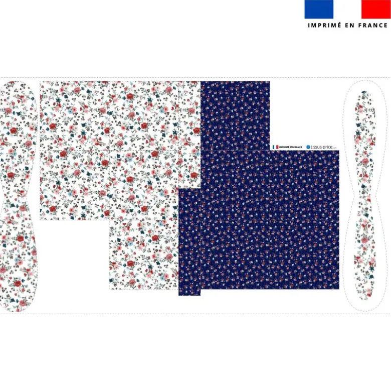 Panier blanc et bleu motif petites fleurs champêtres rouges