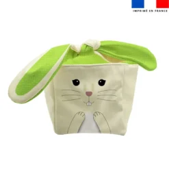 Panier de Pâques lapin crème et vert pomme motif à pois blanc