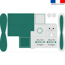 Panier de Pâques lapin gris et vert canard motif à pois blancs