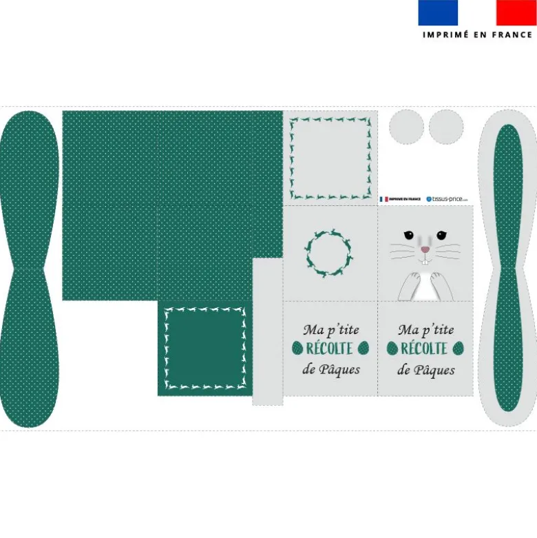 Panier de Pâques lapin gris et vert canard motif à pois blancs