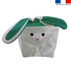 Panier de Pâques lapin gris et vert canard motif à pois blancs
