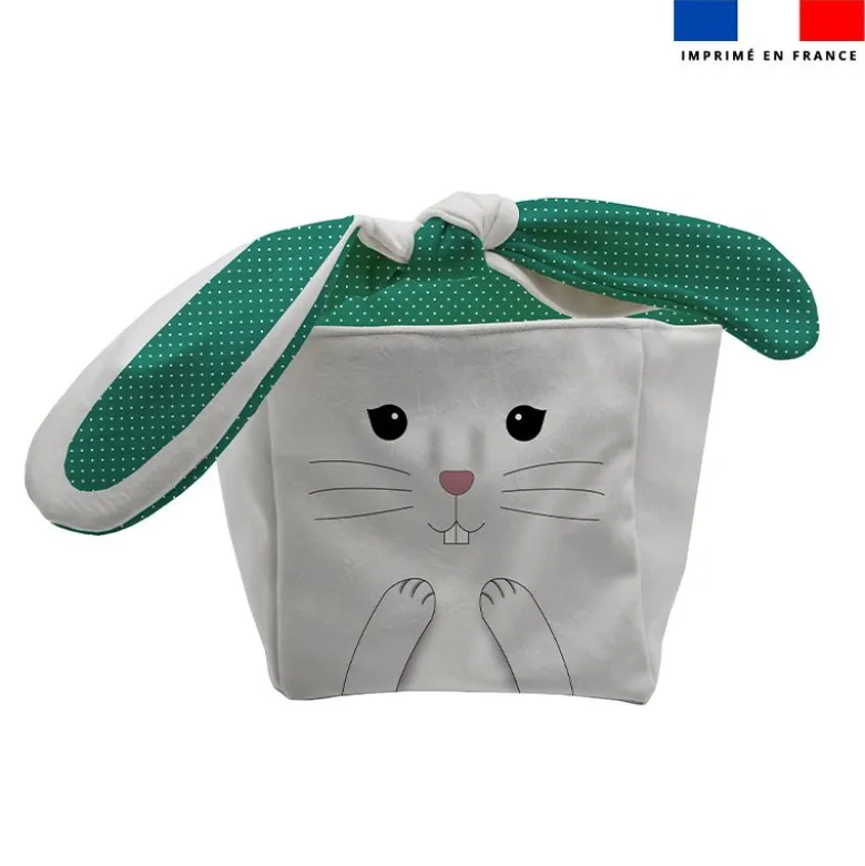 Panier de Pâques lapin gris et vert canard motif à pois blancs