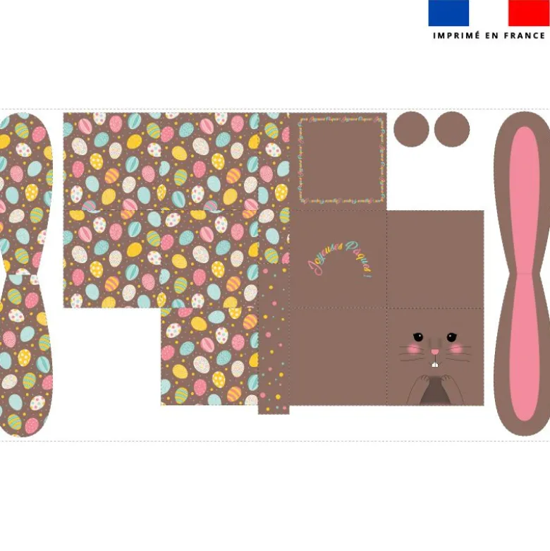 Panier de Pâques lapin marron motif œufs de Pâques en chocolat