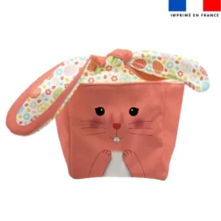 Panier de Pâques lapin rose corail motif œufs de Pâques multicolores