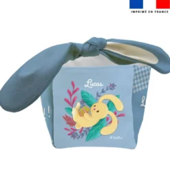 Panier de Pâques personnalisé - Lapin feuillage bleu gris - Création Nidillus Carémoli
