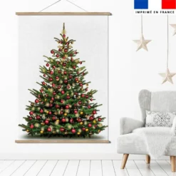 Panneau imprimé sapin de noel à boules rouges et dorées