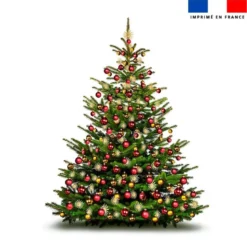Panneau imprimé sapin de noel à boules rouges et dorées
