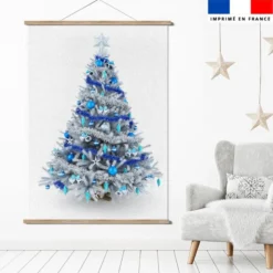 Panneau imprimé sapin de noel bleu