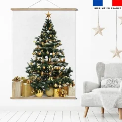 Panneau imprimé sapin de noel et cadeaux