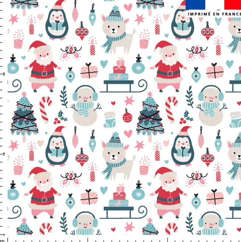 Papa noel et animaux festifs- Fond blanc