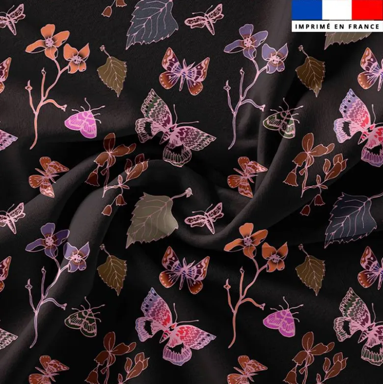 Papillons roses - Fond noir - Création Lili Bambou Design