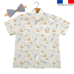 Patron chemise enfant blanche imprimé tortue renard lapin et oiseau
