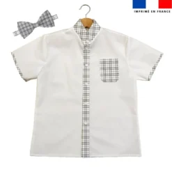 Patron chemise enfant blanche imprimé tartan gris