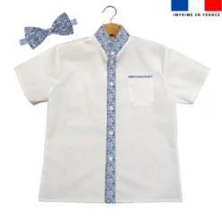Patron chemise enfant blanche imprimé fleurs champêtres bleues