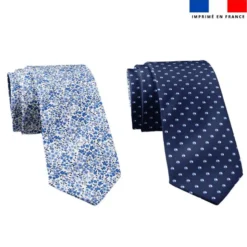 Patron cravate réversible motif petites fleurs bleues