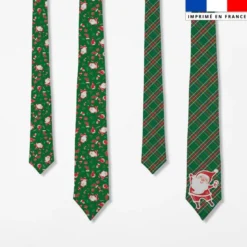 Patron cravate réversible motif noel tartan vert et rouge