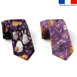 Patron cravate réversible violet motif fantômes - Création Stillistic