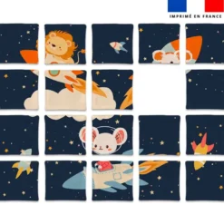 Patron imprimé pour jeu de puzzle 2 en 1 motif animaux dans l'espace