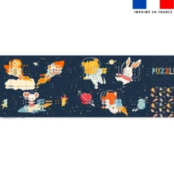 Patron imprimé pour jeu de puzzle 2 en 1 motif animaux dans l'espace