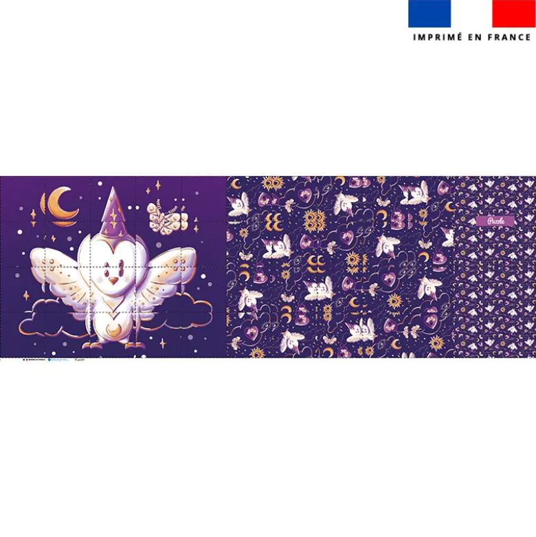 Patron imprimé pour jeu de puzzle 2 en 1 motif chouette magicienne - Création Stillistic