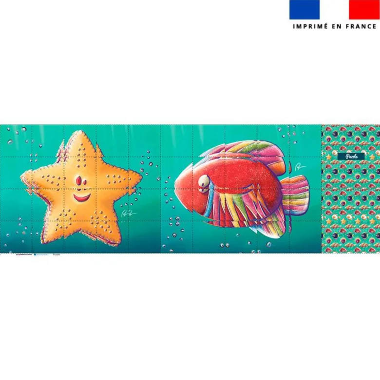 Patron imprimé pour jeu de puzzle 2 en 1 motif poisson acidulé et étoile - Création Stillistic