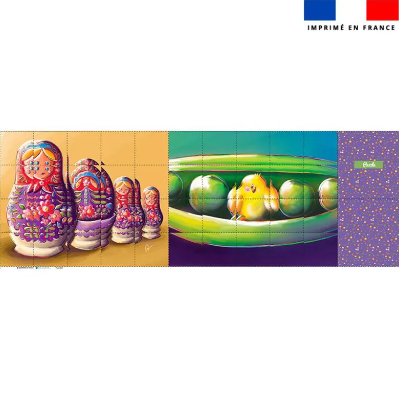 Patron imprimé pour jeu de puzzle 2 en 1 motif poupées russes et poussin - Création Stillistic