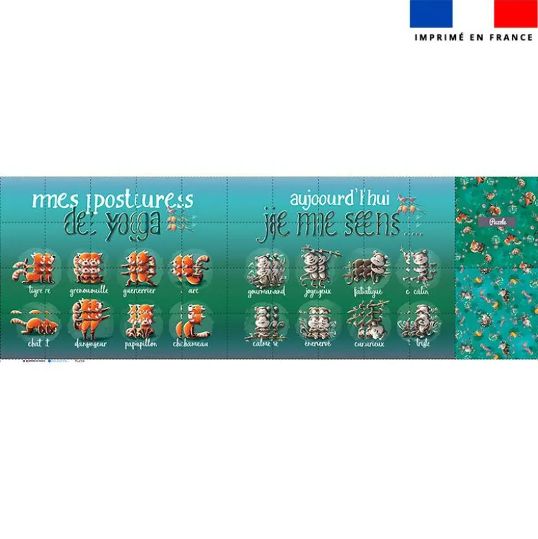 Patron imprimé pour jeu de puzzle 2 en 1 motif singe émotions et panda roux yoga - Création Stillistic