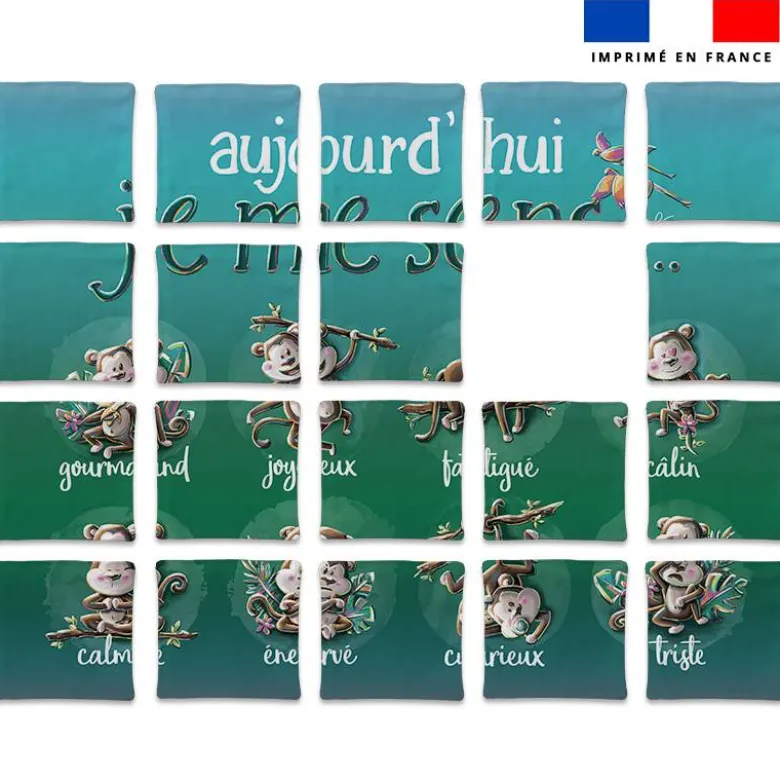 Patron imprimé pour jeu de puzzle 2 en 1 motif singe émotions et panda roux yoga - Création Stillistic