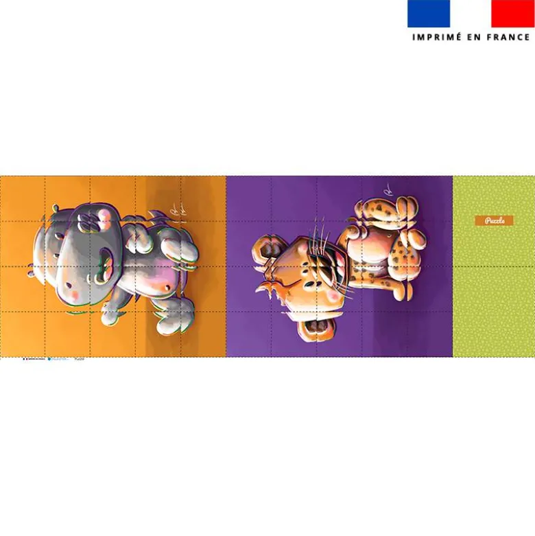 Patron imprimé pour jeu de puzzle 2 en 1 motif hippo et hyène - Création Stillistic