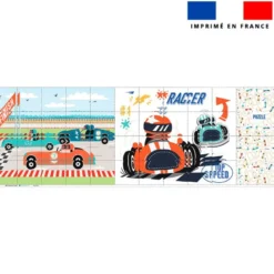Patron imprimé pour jeu de puzzle 2 en 1 motif course de voitures