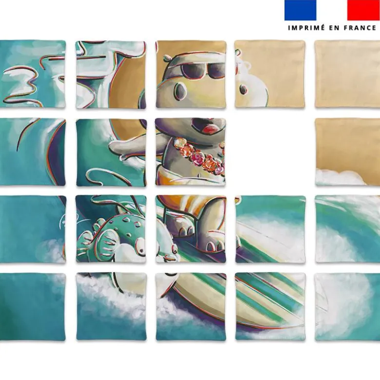 Patron imprimé pour jeu de puzzle 2 en 1 motif hippo plage et surf - Création Stillistic