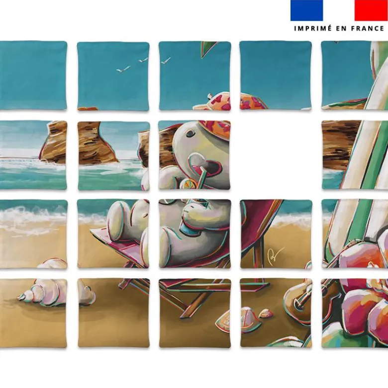 Patron imprimé pour jeu de puzzle 2 en 1 motif hippo plage et surf - Création Stillistic