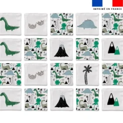 Patron imprimé pour jeu memory motif dino vert et volcan