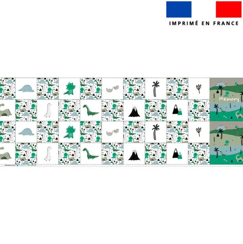 Patron imprimé pour jeu memory motif dino vert et volcan