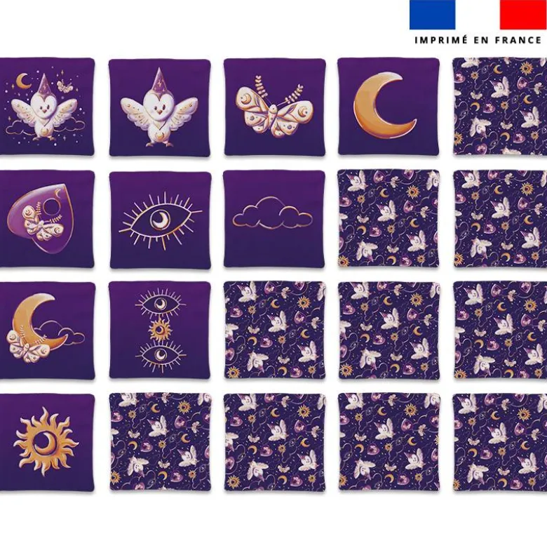 Patron imprimé pour jeu memory motif chouette magicienne - Création Stillistic