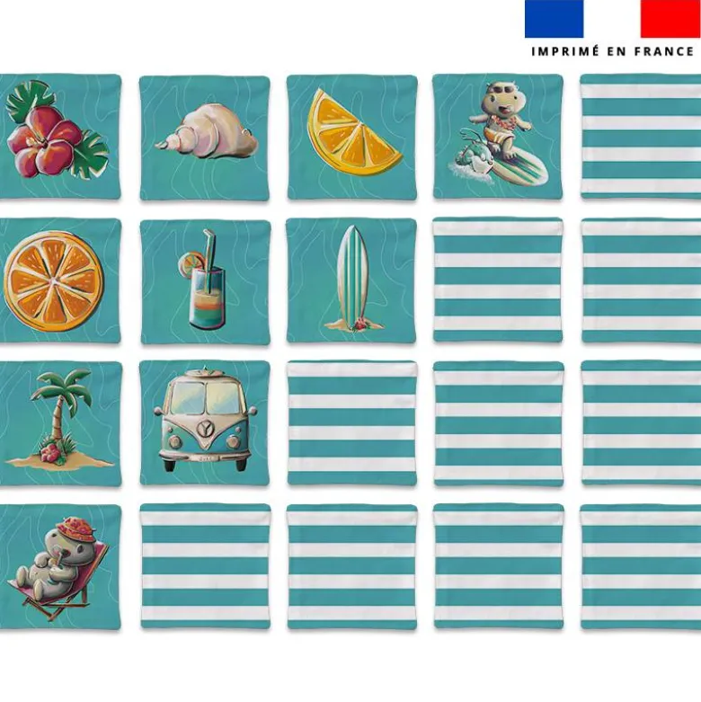 Patron imprimé pour jeu memory motif hippo en vacances - Création Stillistic