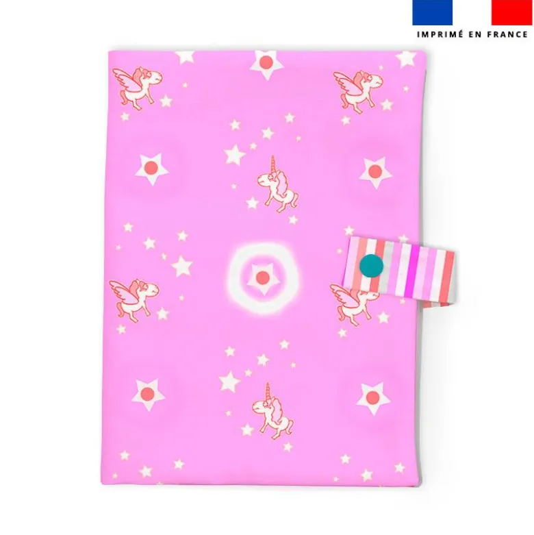 Patron imprimé pour protège carnet de santé motif licorne et pégase rose - Création Lili Bambou Design