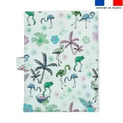 Patron imprimé pour protège carnet de santé motif flamant coco bleu - Création Lili Bambou Design
