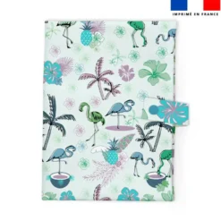 Patron imprimé pour protège carnet de santé motif flamant coco bleu - Création Lili Bambou Design