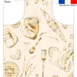 Patron imprimé pour tablier écru motif boulangerie doré