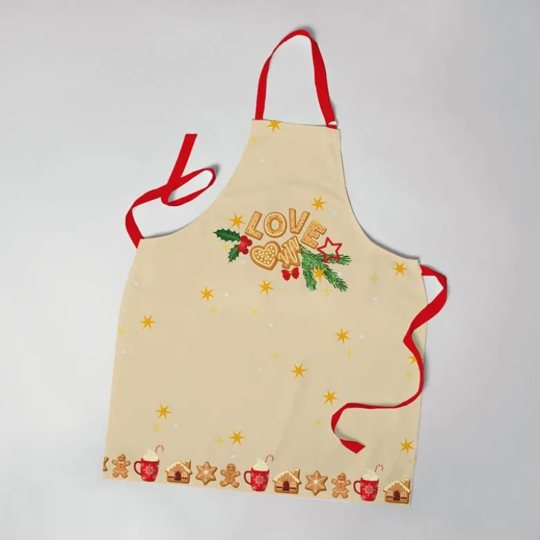 Patron imprimé pour tablier de Noel rouge motif pain d'épice