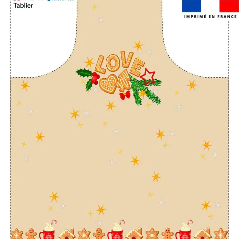 Patron imprimé pour tablier de Noel rouge motif pain d'épice