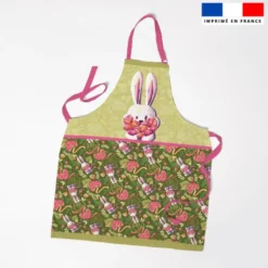 Patron imprimé pour tablier enfant motif lapin printanier vert kaki - Création Stillistic