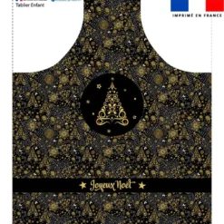 Patron imprimé pour tablier enfant de Noel noir motif sapin doré