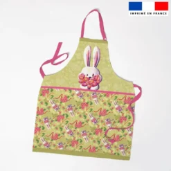 Patron imprimé pour tablier enfant motif lapin printanier vert clair - Création Stillistic
